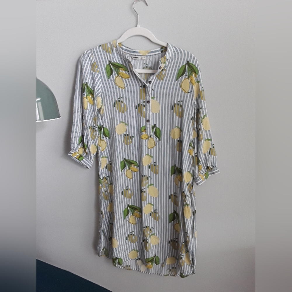 💚2/$25💚 Max Lemon Print Midi Dress Stripes Button Womens Medium
